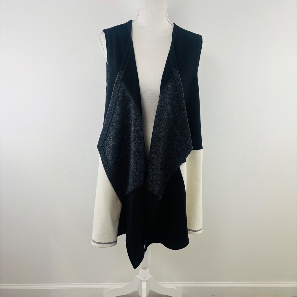 Elevenses‎ Anthropologie Colorblock Draped Waterfall Vest Black Grey Cream Small